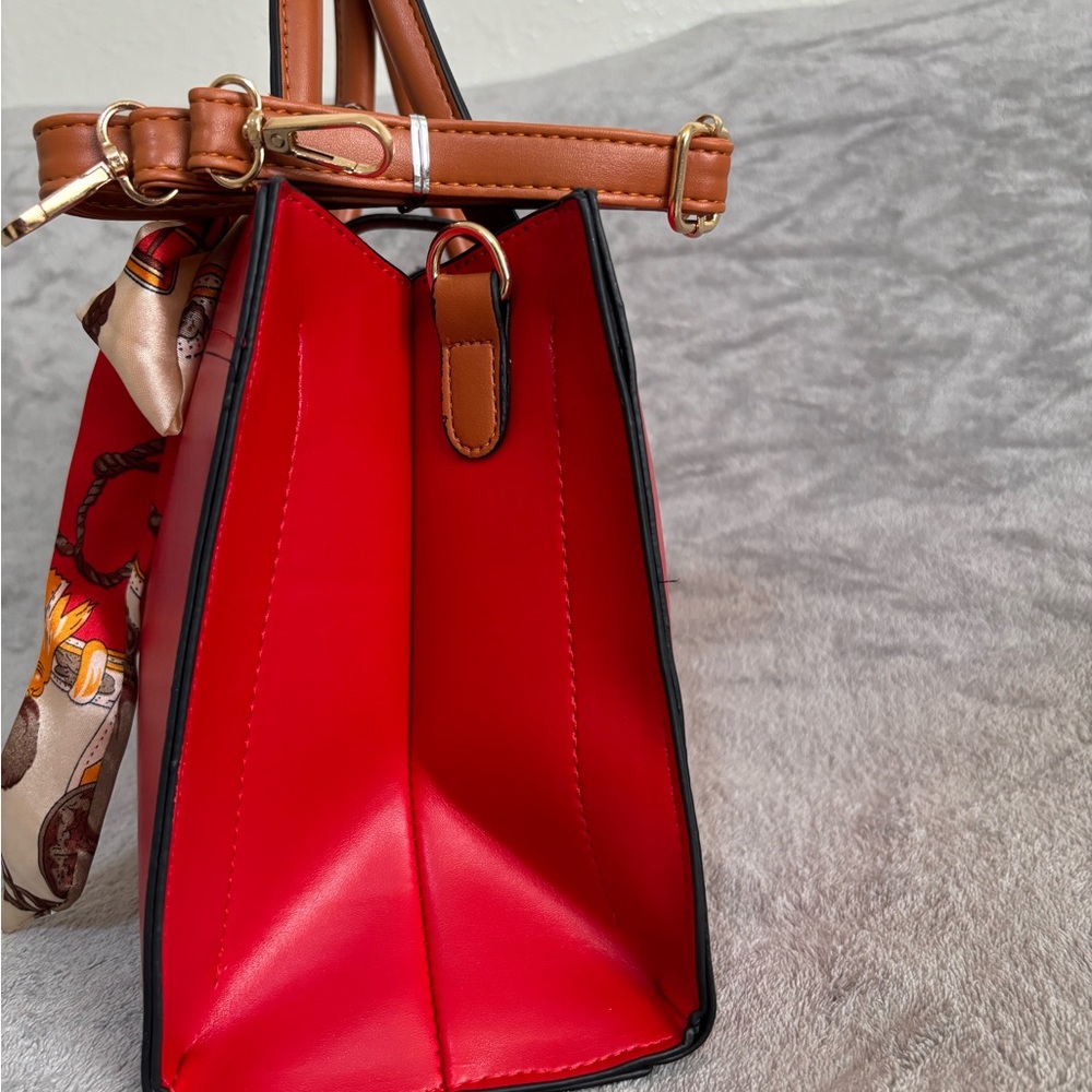 Red and Brown Satchel with Gold Accents